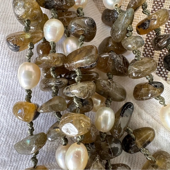 Jaden Labradorite Green Moss & Real Pearl Huge Multi-strand Necklace Heavy Duty - Picture 8 of 16